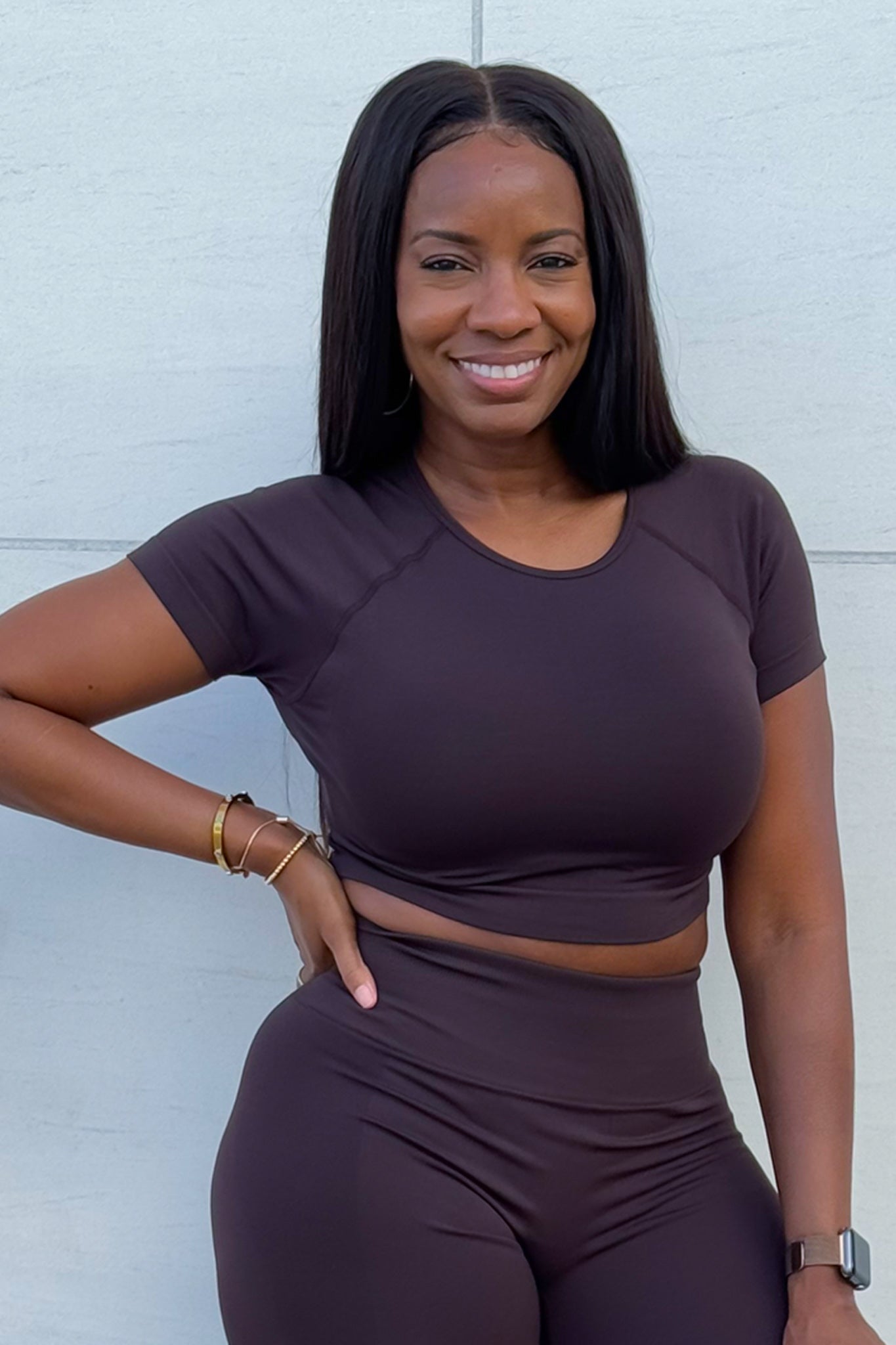 COCOA BROWN SHORT SLEEVE CROP TOP